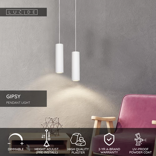 Lucide GIPSY - Pendant light - Ø 7 cm - 1xGU10 - White - USP